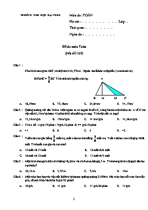 Đề thi môn Toán Lớp 5 - Mã đề 109 - Trường Tiểu học Đại Phúc
